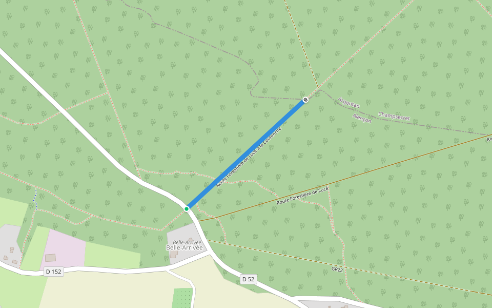 Route Forestière de Lucé à la Coulonche walking route map in Perrou