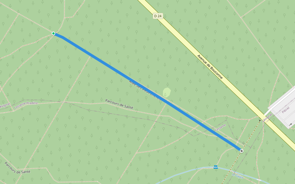 Allée des Vieux Chênes walking route map in Lévignac