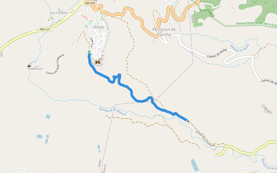 Camino de la Fontanilla walking route map in Aledo