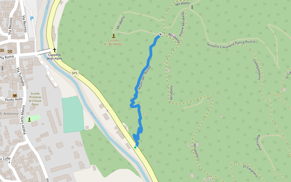 Mulin del "Roche" walking route map in Chiusa di Pesio