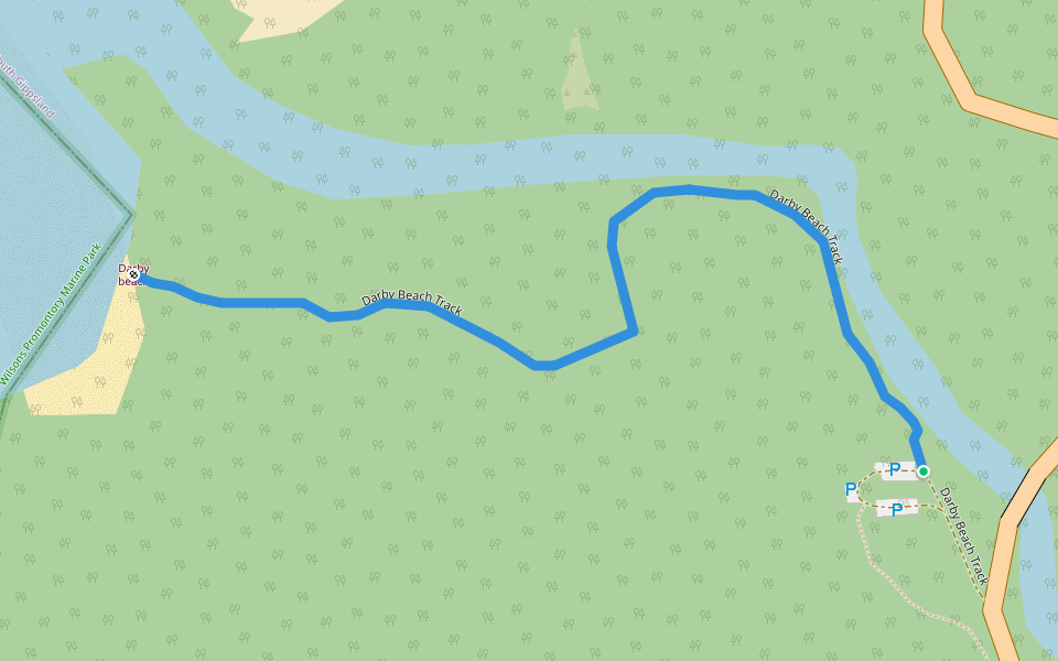 Darby Beach Track walking route map in Wilsons Promontory