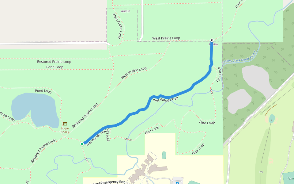 Wet Woods Trail walking route map in Austin