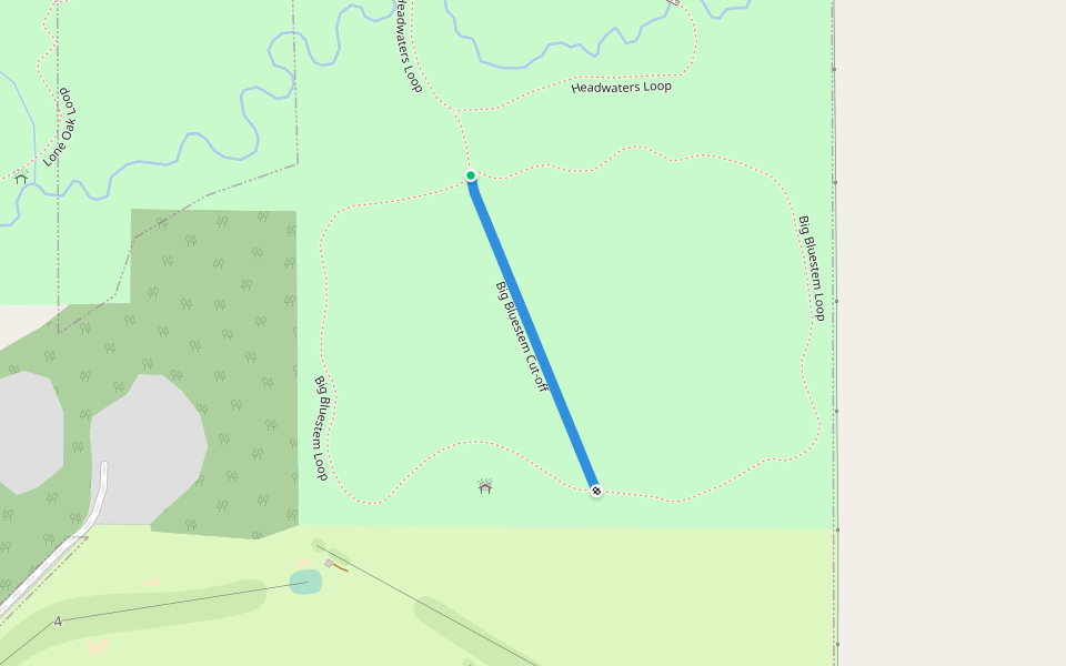 Big Bluestem Cut-off walking route map in Austin