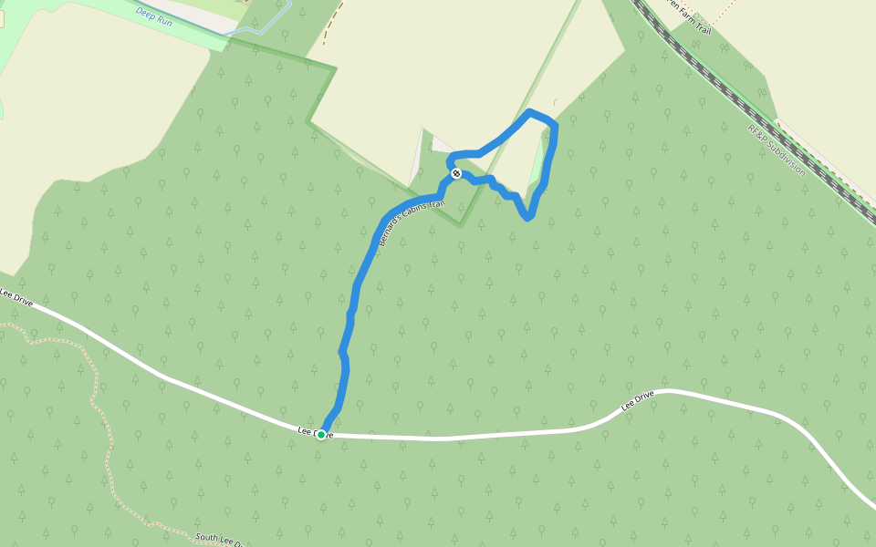 Bernard's Cabins Trail walking route map in Fredericksburg