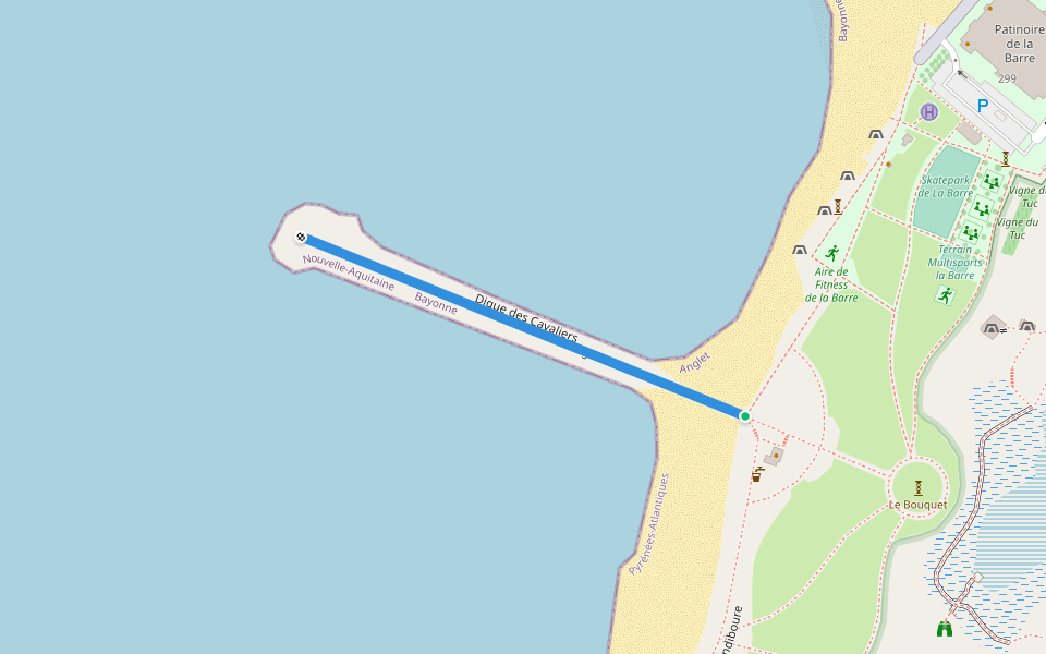 Digue des Cavaliers walking route map in Anglet