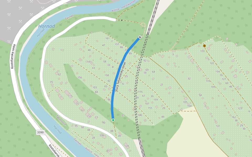 Starý Ťahanovský tunel walking route map in Košice