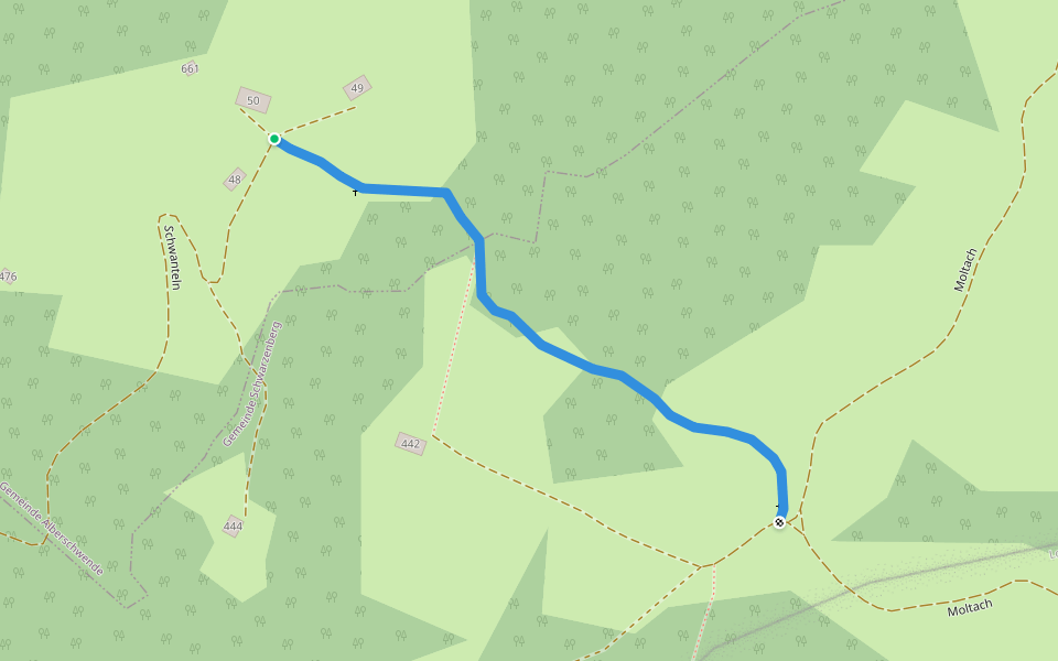 Path Moltach to Schwanteln walking route map in Alberschwende