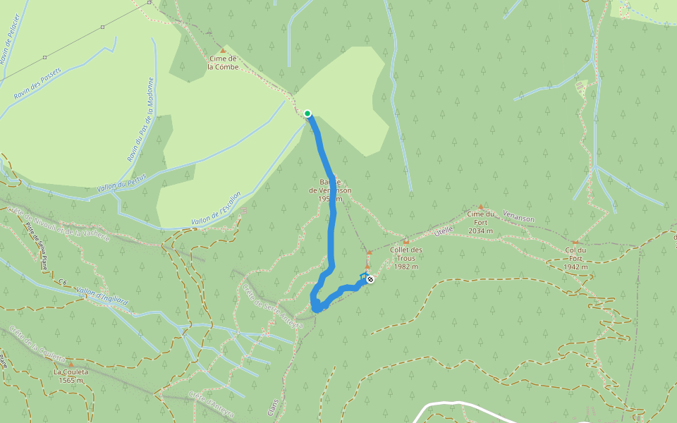 Chemin Militaire des Granges de la Brasque au Caïre Gros walking route map in Venanson