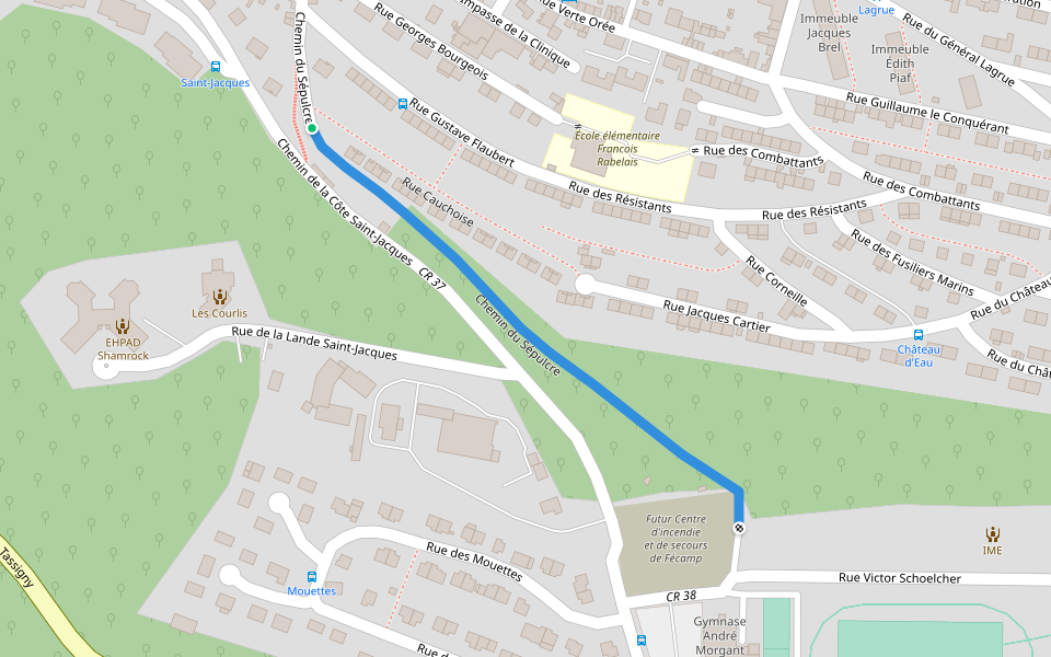 Chemin du Sépulcre walking route map in Fécamp