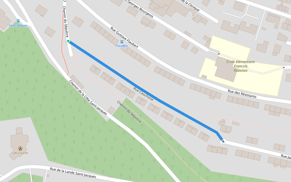 Rue Cauchoise walking route map in Fécamp
