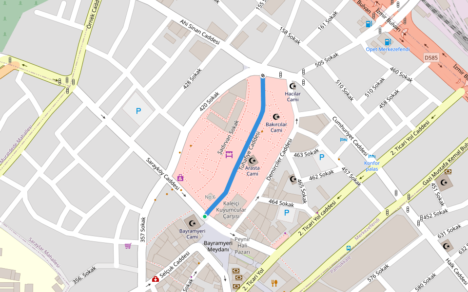 Tuhafiye Caddesi walking route map in Denizli