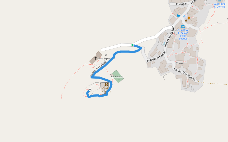 Camino del Castillo walking route map in Trevejo