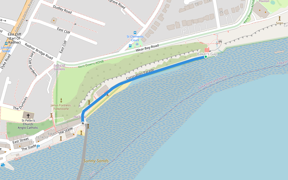 Coronation Parade walking route map in Folkestone