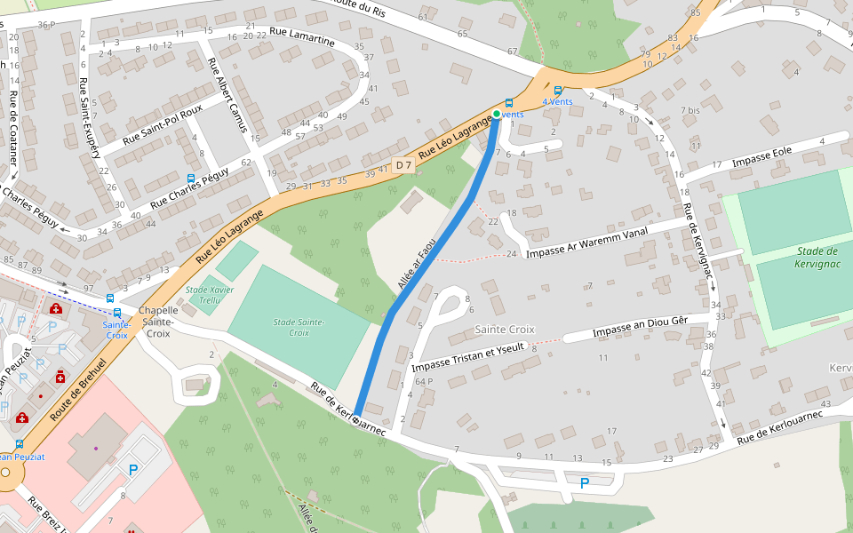 Allée ar Faou walking route map in Douarnenez
