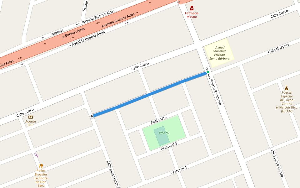 Peatonal 1 walking route map in El Alto