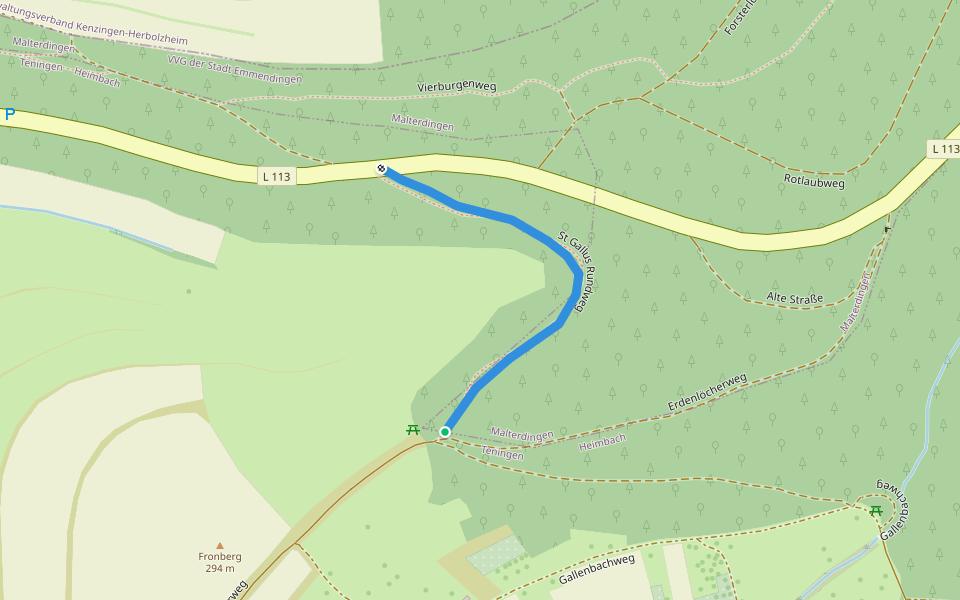 St Gallus Rundweg walking route map in Teningen