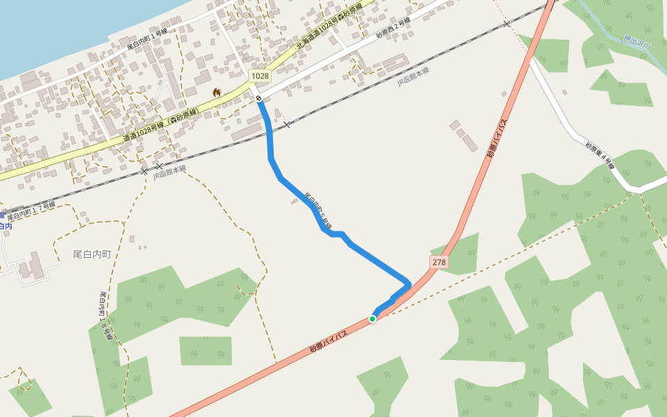 尾白内町５号線 walking route map in Mori