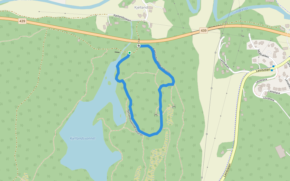 Kjellandsvannet natursti walking route map in Lunde