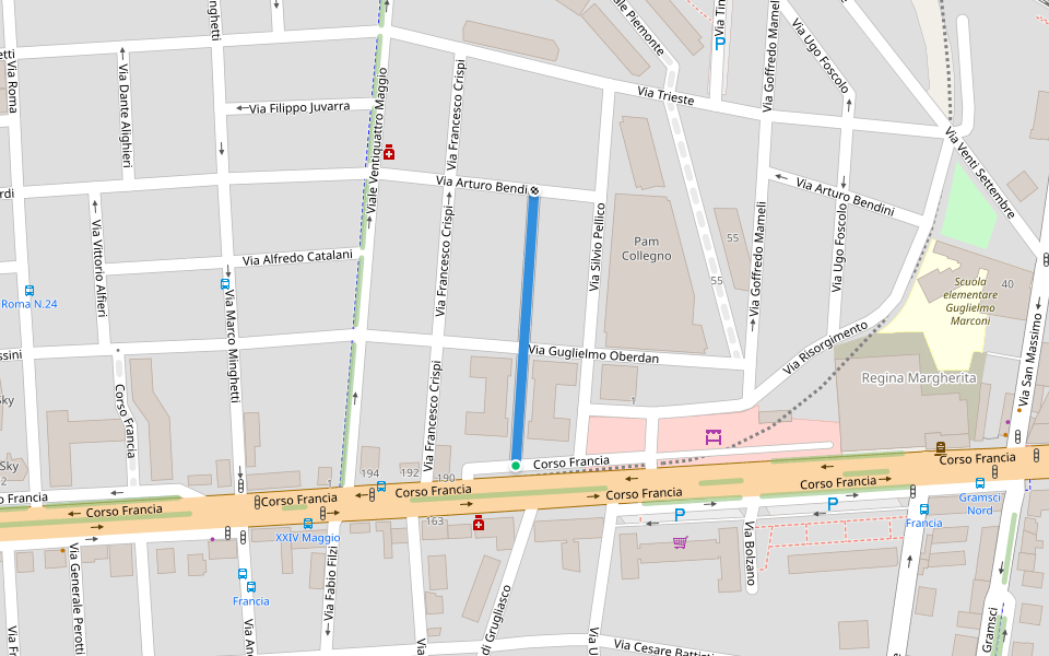 Via Ettore Vacchieri walking route map in Collegno