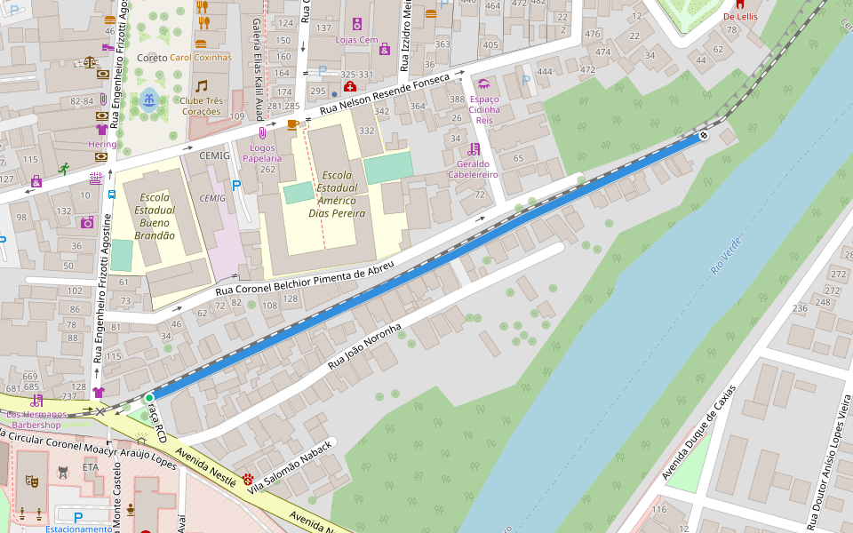 Rua Maestro Vicente Medeiros walking route map in Três Corações
