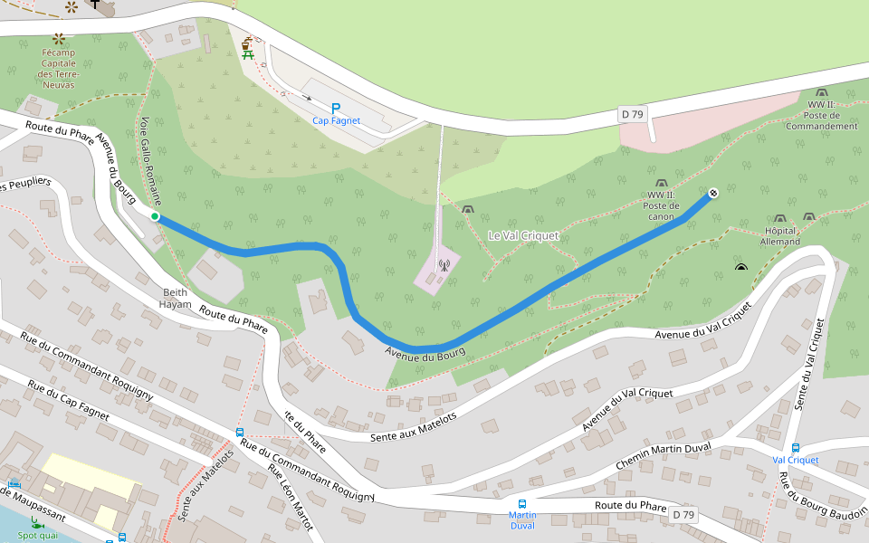 Avenue du Bourg walking route map in Fécamp