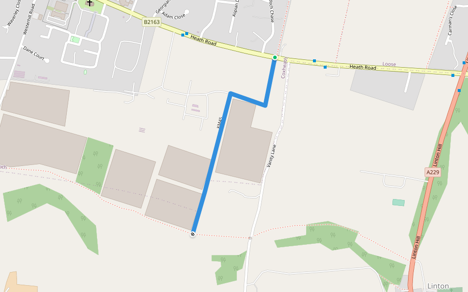 KM45 walking route map in Coxheath
