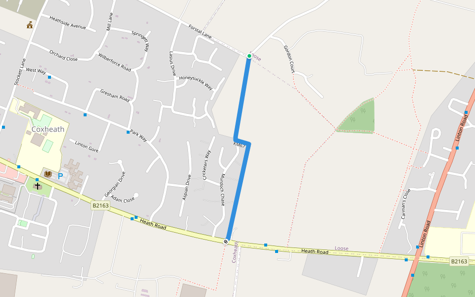 KM67 walking route map in Coxheath