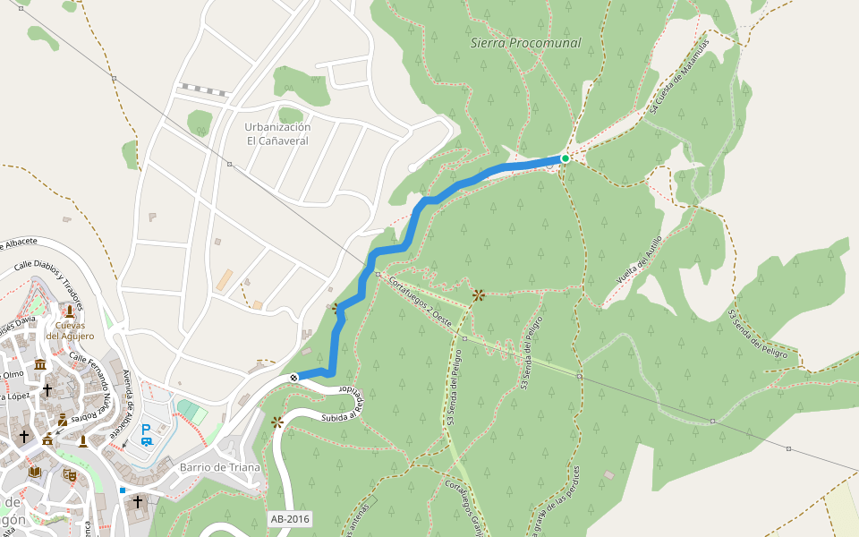 Camino de la Casa de la rambla del Agua walking route map in Chinchilla de Monte-Aragón