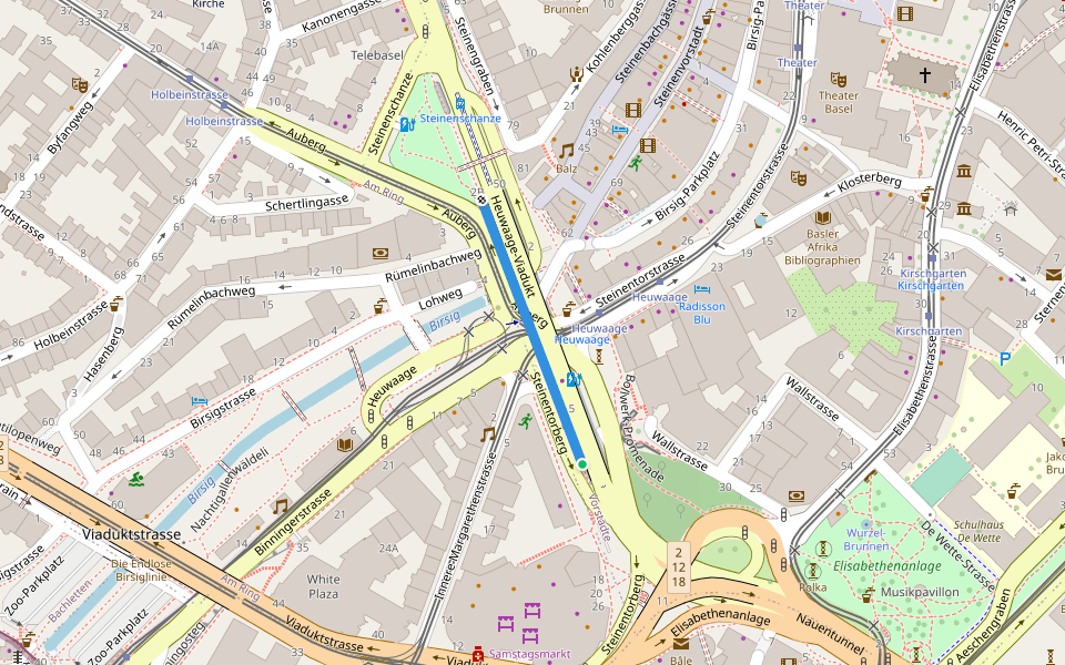 Heuwaage-Viadukt walking route map in Basel