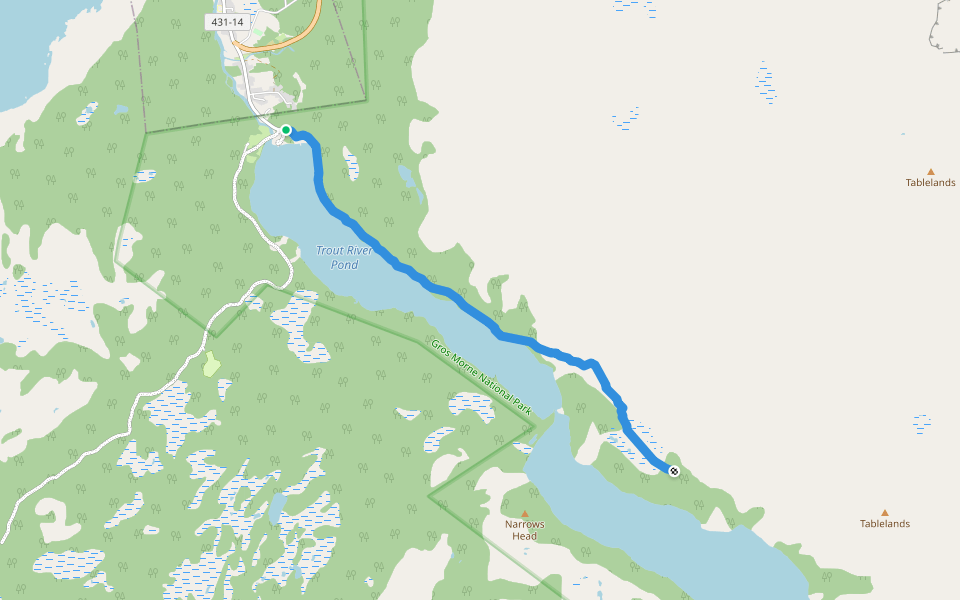 Trout River Pond Trail walking route map in Trout River
