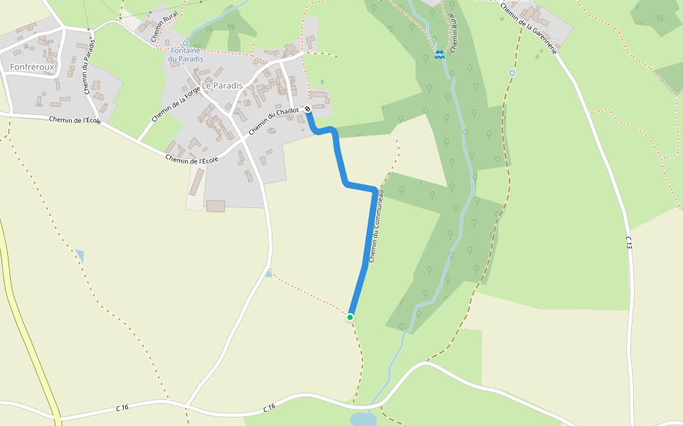 Chemin du Communeau walking route map in Souvigne