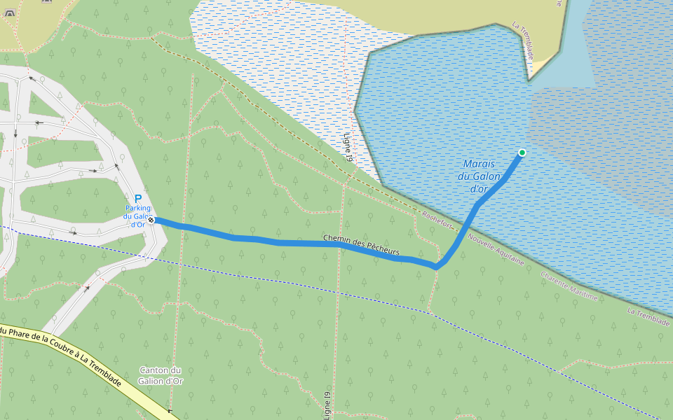 Chemin des Pêcheurs walking route map in La Tremblade