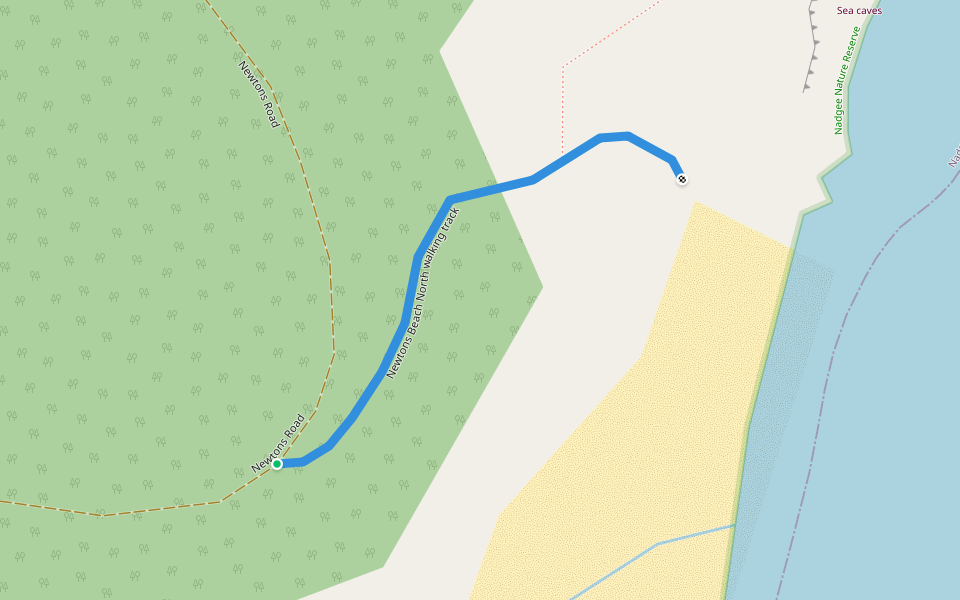 Newtons Beach North walking track walking route map in Nadgee