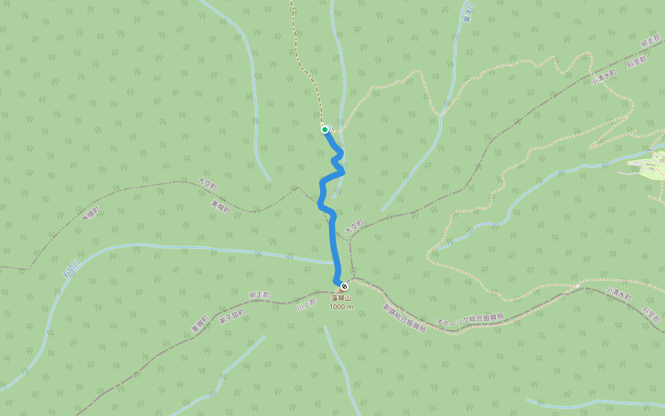 藻琴山登山道（東藻琴コース） walking route map in Ozora