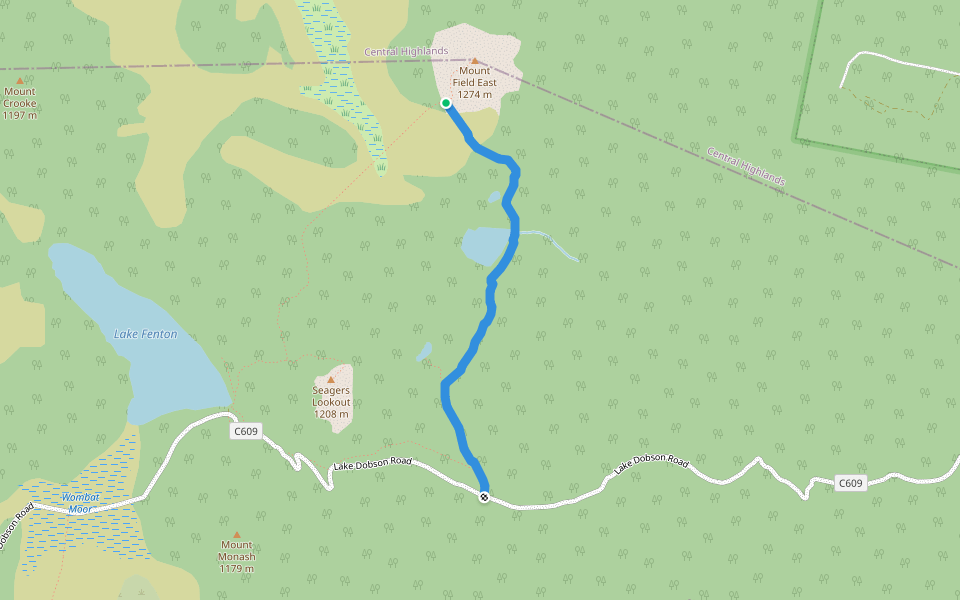 Lake Nicholls Track walking route map in Mount Field