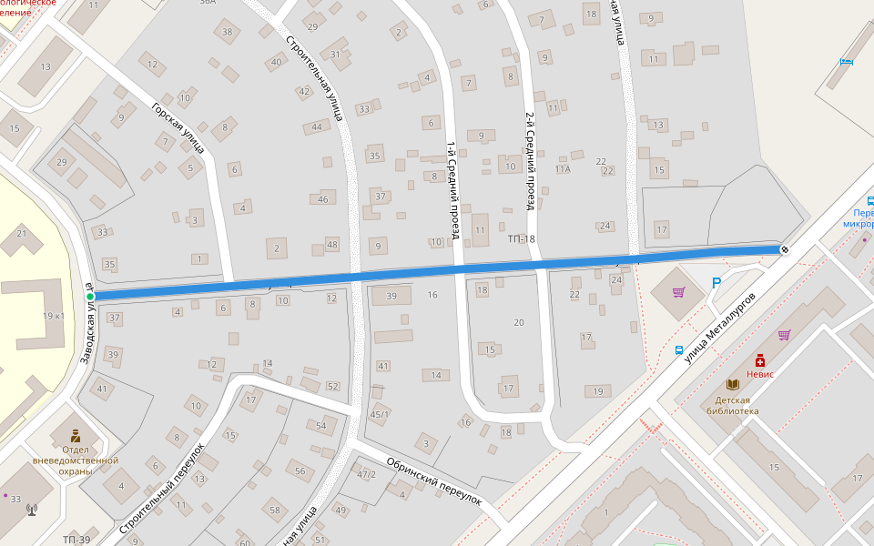 Лесная улица walking route map in Pikalyovo