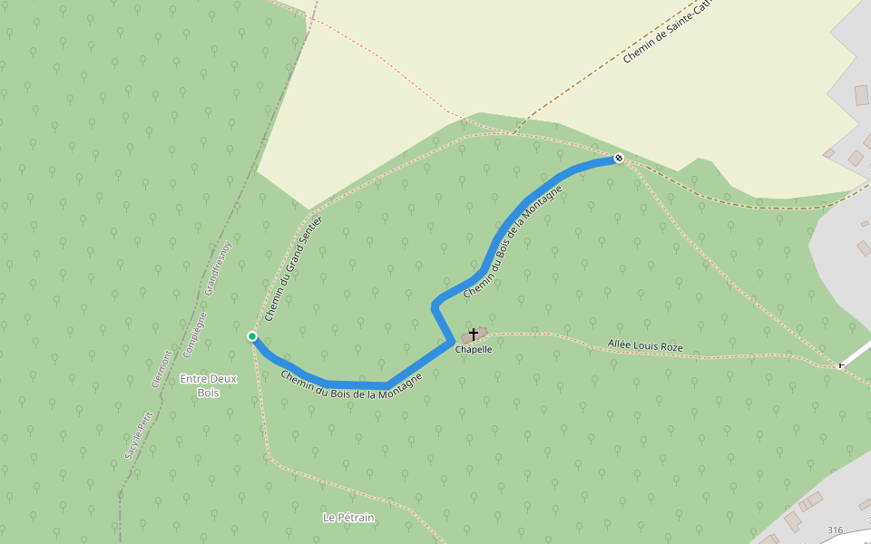 Chemin du Bois de la Montagne walking route map in Grandfresnoy