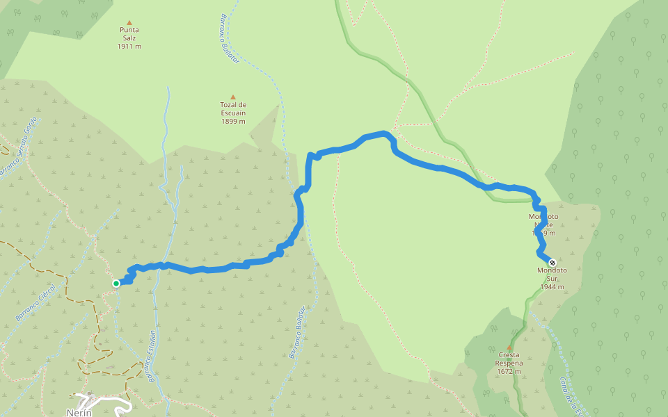Camino del Mondoto walking route map in Fanlo