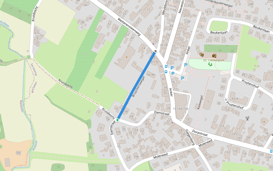 Bruyckerswegel walking route map in Wichelen