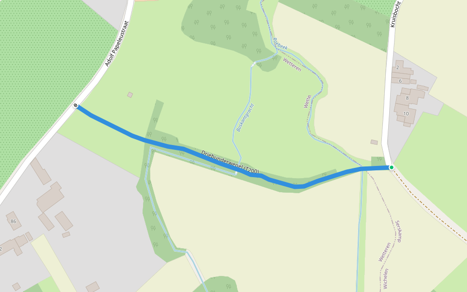 Driebunderwegel (T200) walking route map in Wichelen