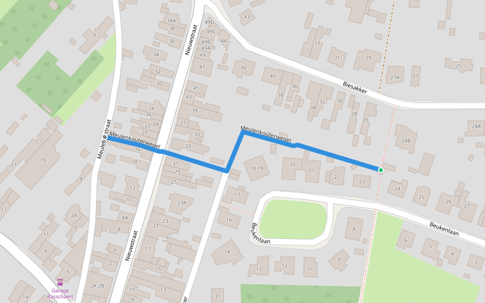 Meulenkouterwegel walking route map in Wichelen