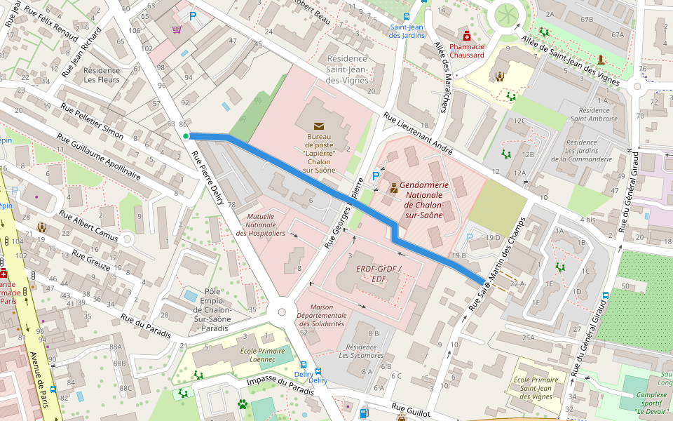 Ruelle Mermoz walking route map in Chalon-sur-Saône