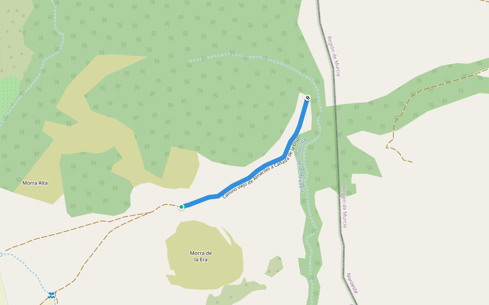 Camino viejo de Almaciles a Cañada de la Cruz walking route map in Puebla de Don Fadrique
