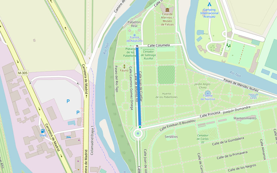 Calle Juan de Cuellar walking route map in Aranjuez