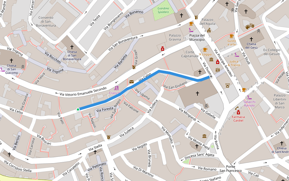 Via Celso walking route map in Caltagirone