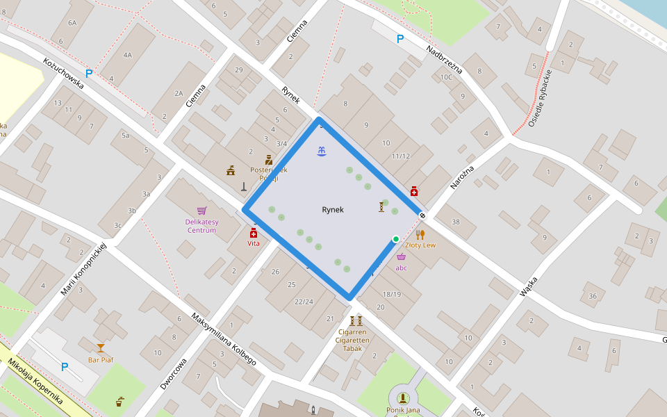 Rynek walking route map in Bytom Odrzański