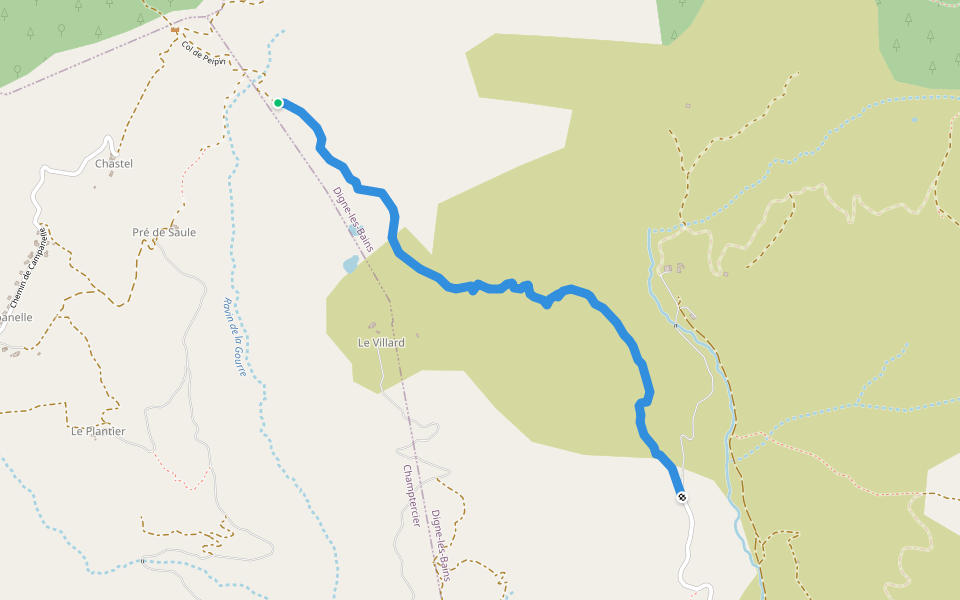 Col de Peipin walking route map in Champtercier