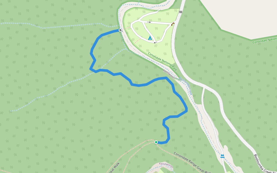 Boloomba Ck No1 campground to Great Walk walking route map in Cambroon