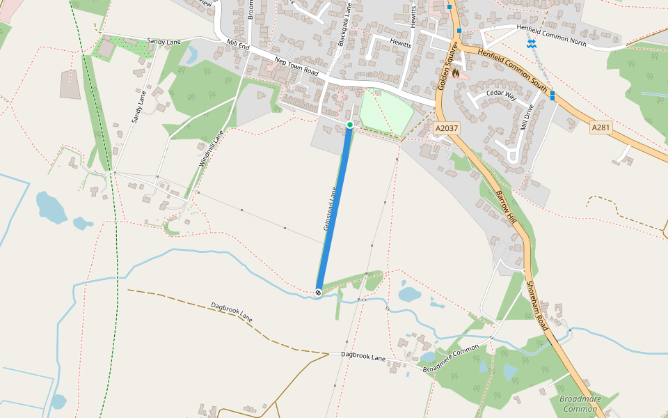 Grinstead Lane walking route map in Henfield