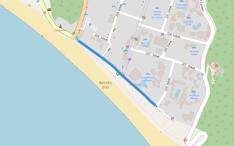 Denizpark Caddesi walking route map in Ölüdeniz